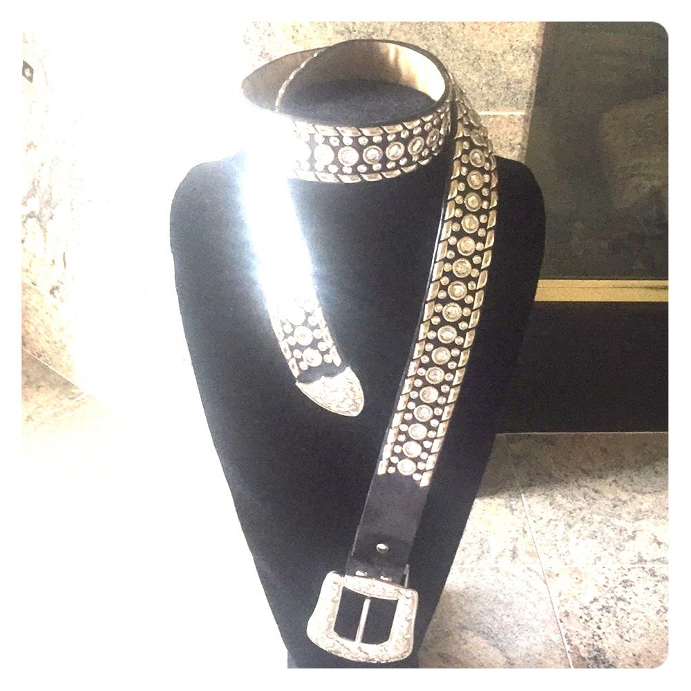 Rhinestone leather belt
